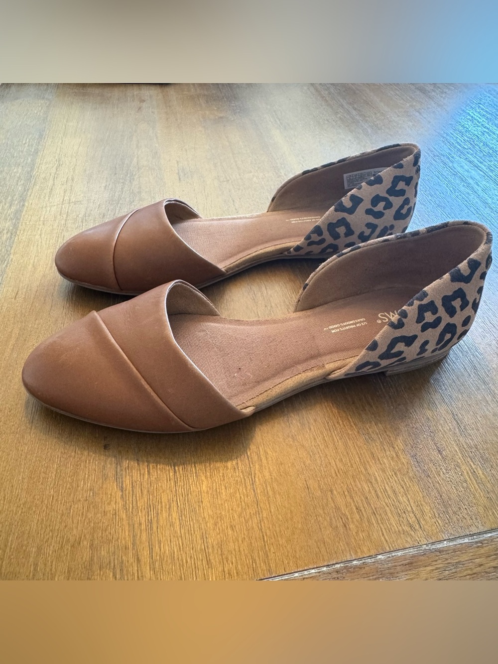 TOMS Jutti D’Orsay Flats Brown Leather Leopard Suede Women’s 8M